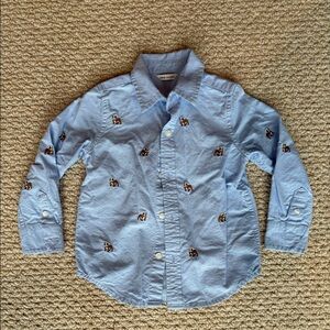 Janie And Jack Button Up Collared Blue Shirt, Bulldog Dog Boy Size 2T toddler